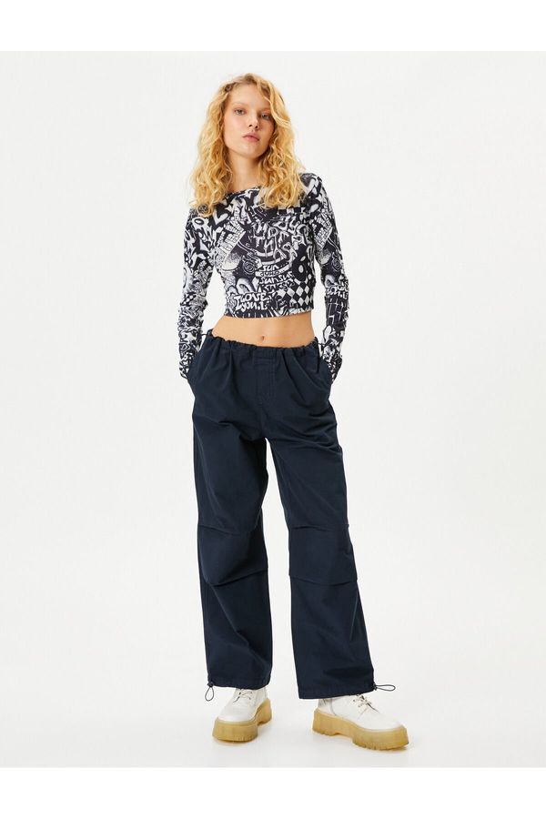 Koton Koton Oversize Parachute Trousers with Floor Detail and Pockets Cotton
