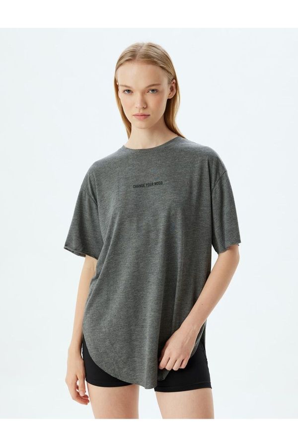 Koton Koton Oversize Sports T-Shirt Slogan Printed Crew Neck Short Sleeve