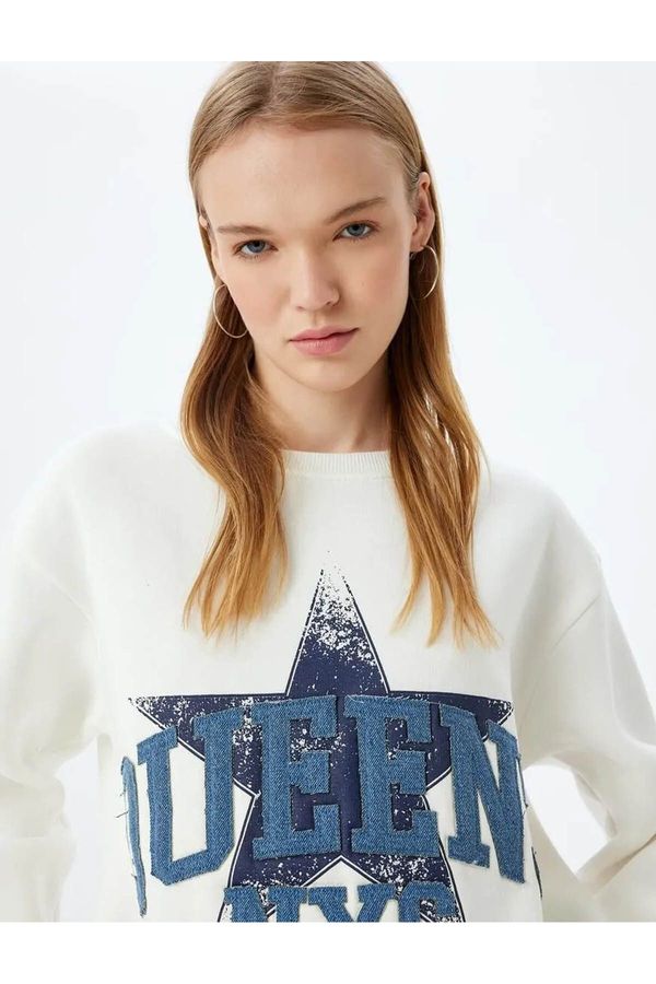 Koton Koton Oversize Sweatshirt Crew Neck College Embroidered Raised