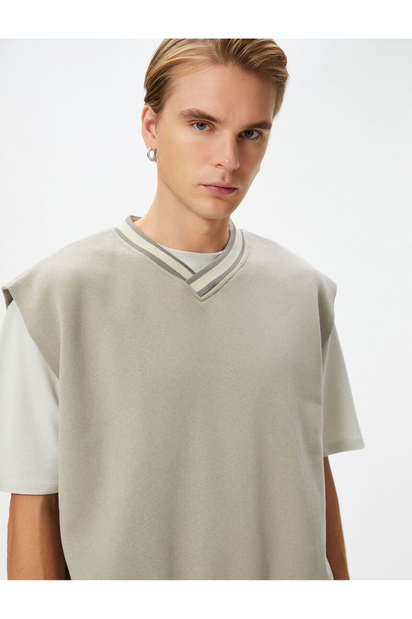 Koton Koton Oversize Sweatshirt V-Neck Short Sleeve