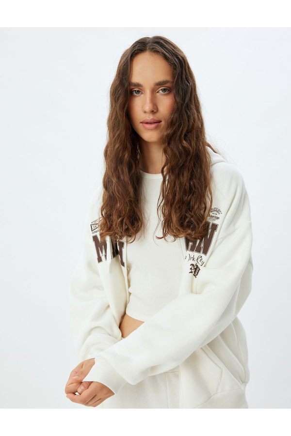 Koton Koton Oversize Sweatshirt Zippered Hooded Back Printed Pocket Detail