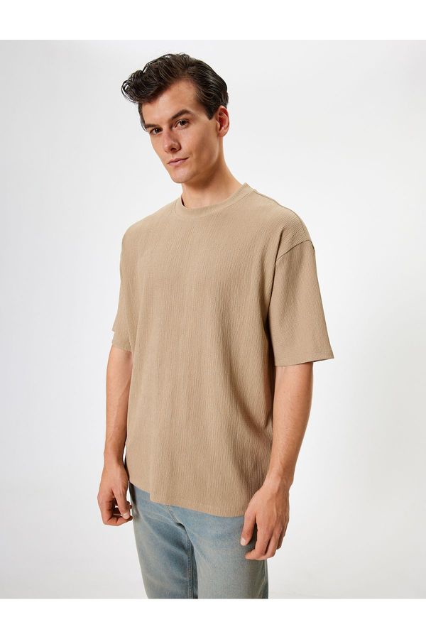 Koton Koton Oversize T-Shirt Short Sleeve Crew Neck Textured