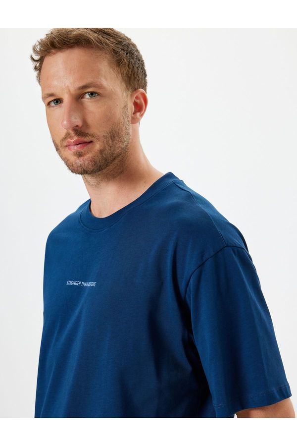 Koton Koton Oversize T-Shirt Slogan Printed Crew Neck Short Sleeve Cotton