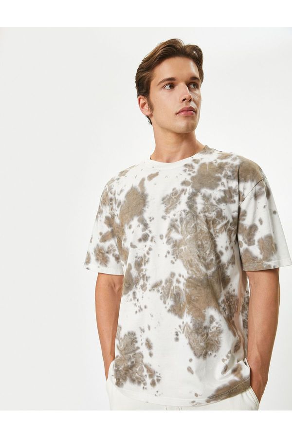 Koton Koton Oversize T-Shirt Tie-Up Patterned Short Sleeve Crew Neck Cotton