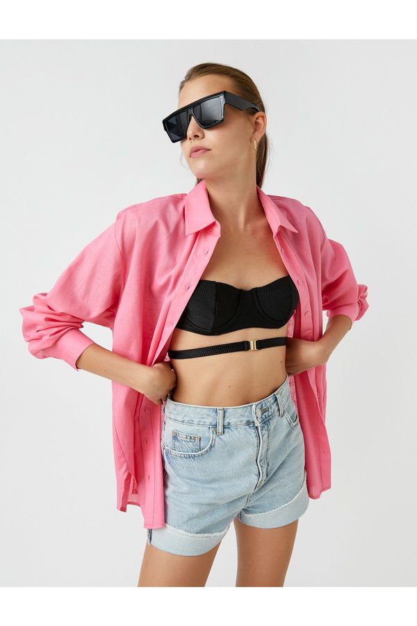 Koton Koton Oversized Shirt Linen Blended