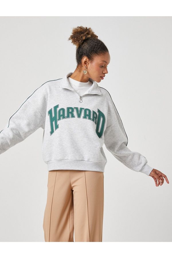Koton Koton Oversized Sweatshirt. Harvard Licensed Stand Up Collar, Zippered.
