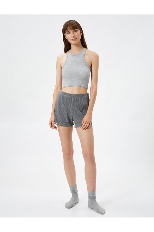 Koton Koton Pajama Shorts with Ribbed Lace Detailed.