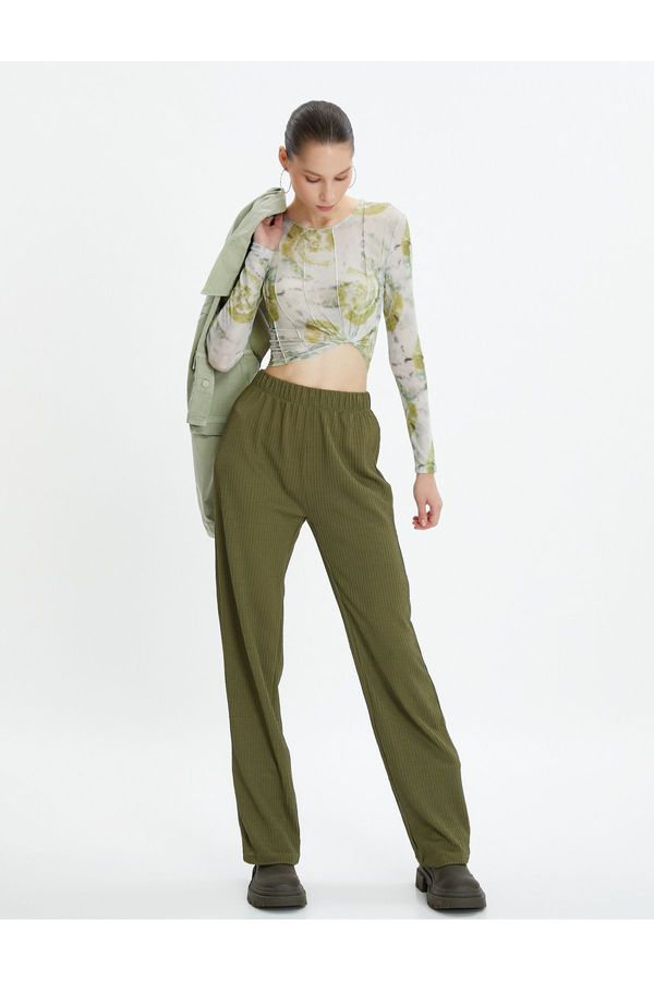 Koton Koton панталони висока талия удобно годни текстурирани нормален крак