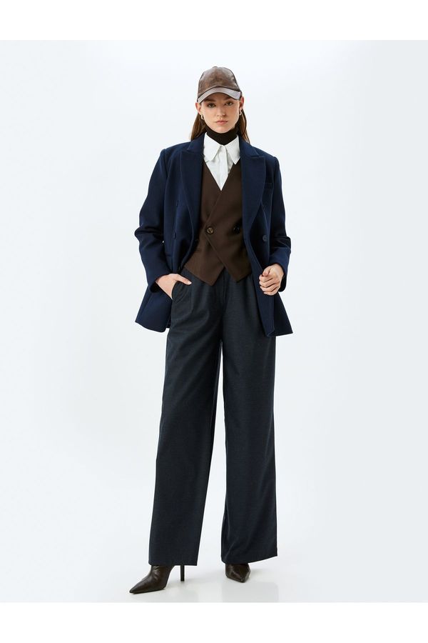 Koton Koton Pleat Detailed Wide Leg Fabric Trousers