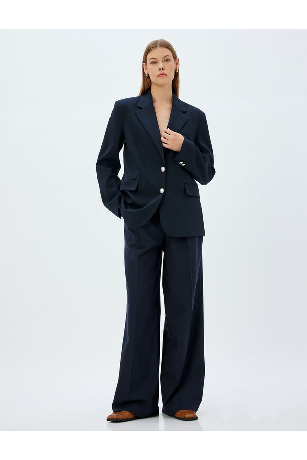 Koton Koton Pleated Detailed Pocketed High Waist Wide Leg Fabric Trousers
