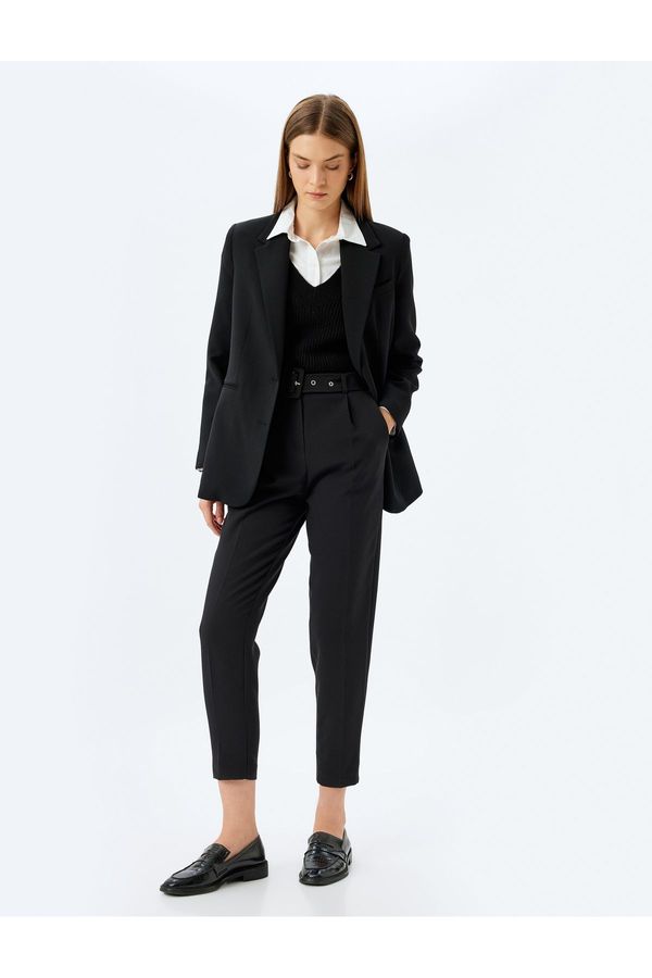 Koton Koton Pocket Belt Detailed Short Leg Cigarette Fabric Trousers