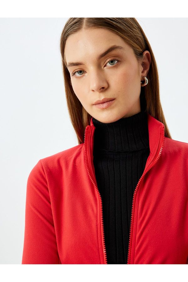 Koton Koton Pocketed Slim Fit Stand Collar Zippered Fleece Sweatshirt