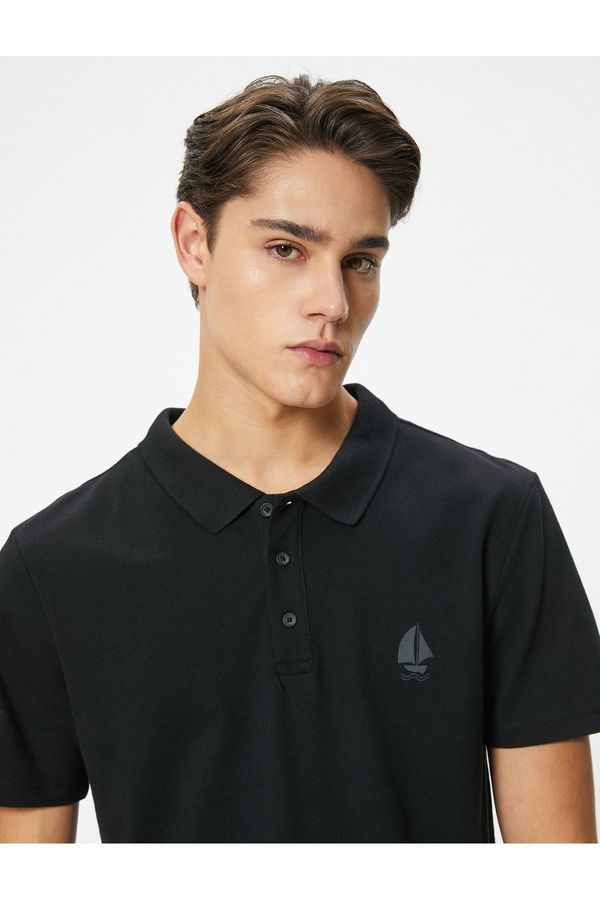 Koton Koton Polo Neck T-Shirt Minimal Printed Buttoned Short Sleeve