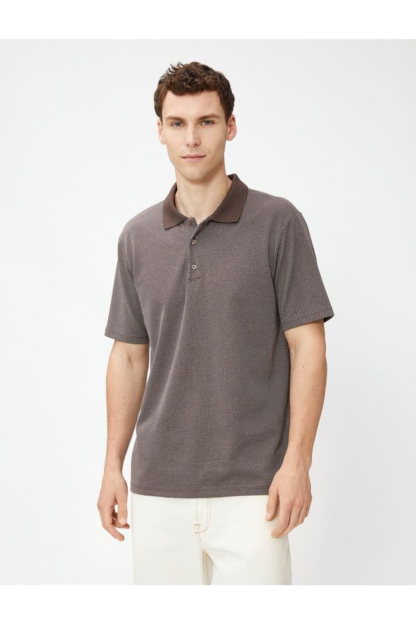 Koton Koton Polo Neck T-Shirt with Buttons, Short Sleeves, Geometric Print