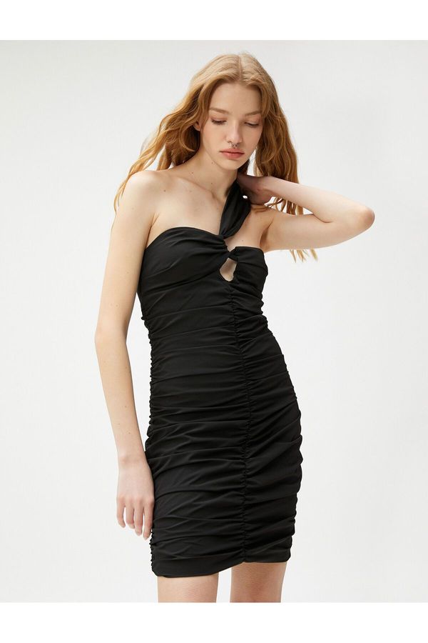 Koton Koton права яка обикновена черна къса дамска рокля 3sal80003IF