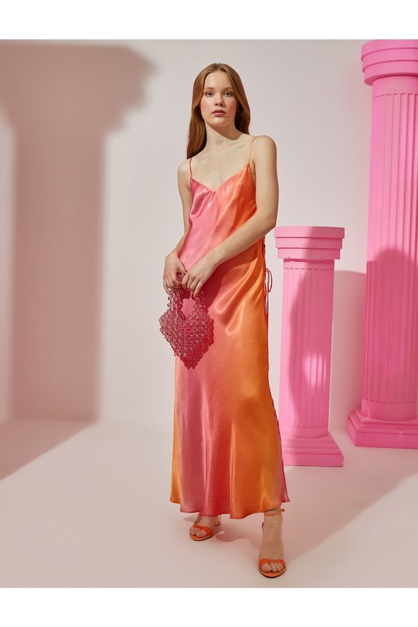 Koton Koton Rachel Araz X - Дълга сатенена рокля с детайл от вратовръзка