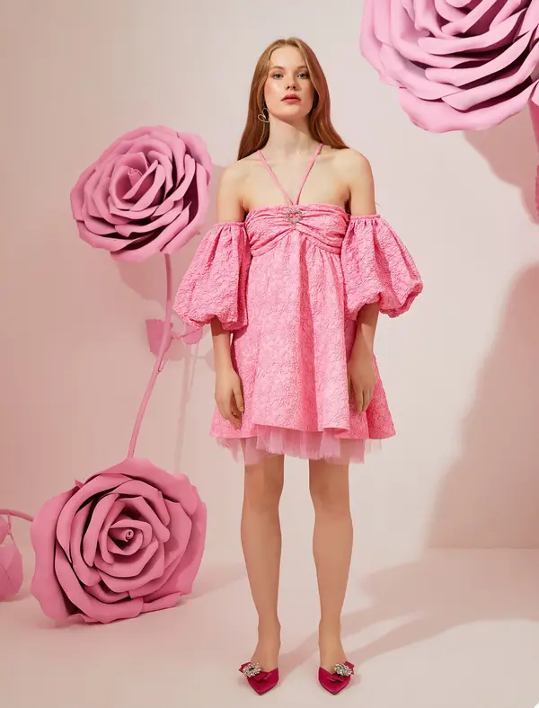 Koton Koton Rachel Araz X - Тюл Подробна рокля с балон ръкави