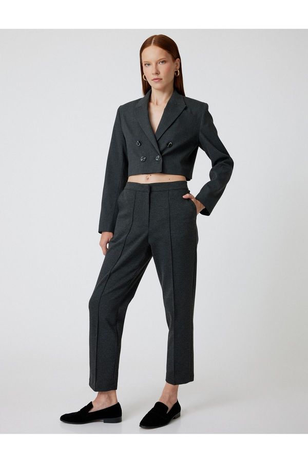 Koton Koton Ribbed Pocket Standard Waist Carrot Cut Trousers