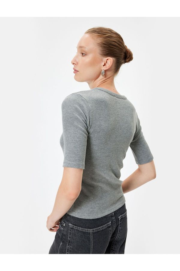 Koton Koton Round Neck Slim Fit Ribbed Short Sleeve Basic Body