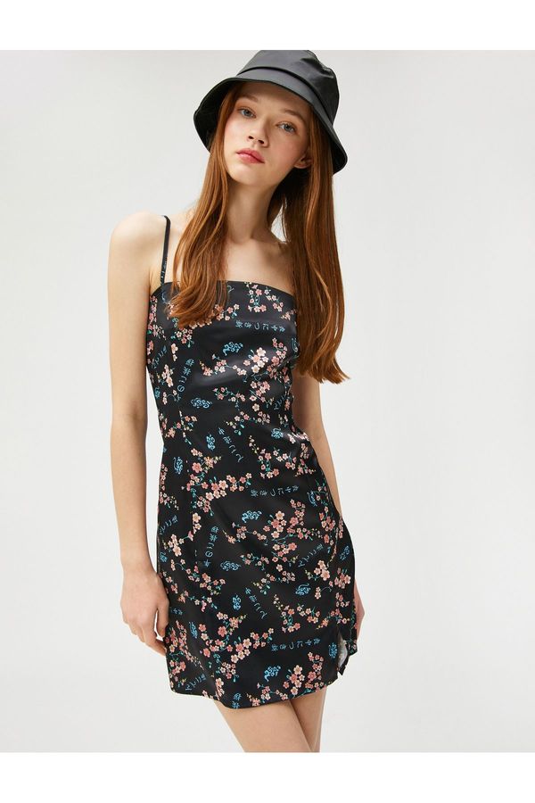 Koton Koton сатенена рокля мини с тънки презрамки цветя с цепка