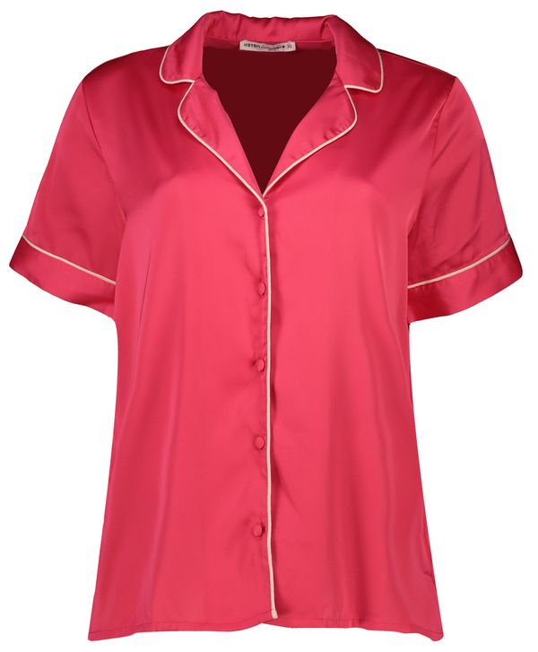 Koton Koton Satin Pajama Top with Short Sleeves and Shirt Collar with Buttons and Embroidery