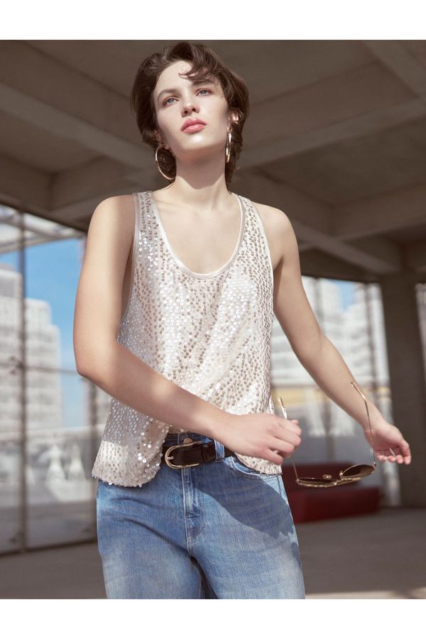 Koton Koton Sequined Undershirt U-Neck Thick Strap
