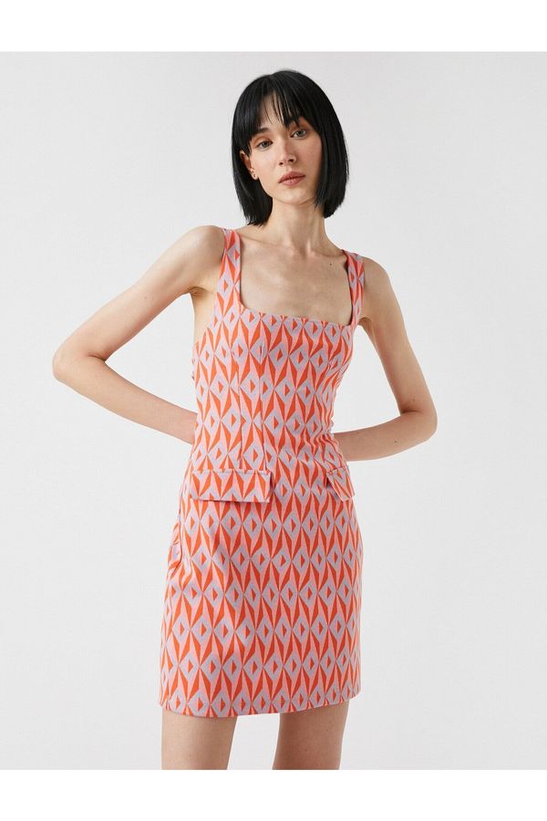 Koton Koton шарени каишка U-образно деколте мини рокля