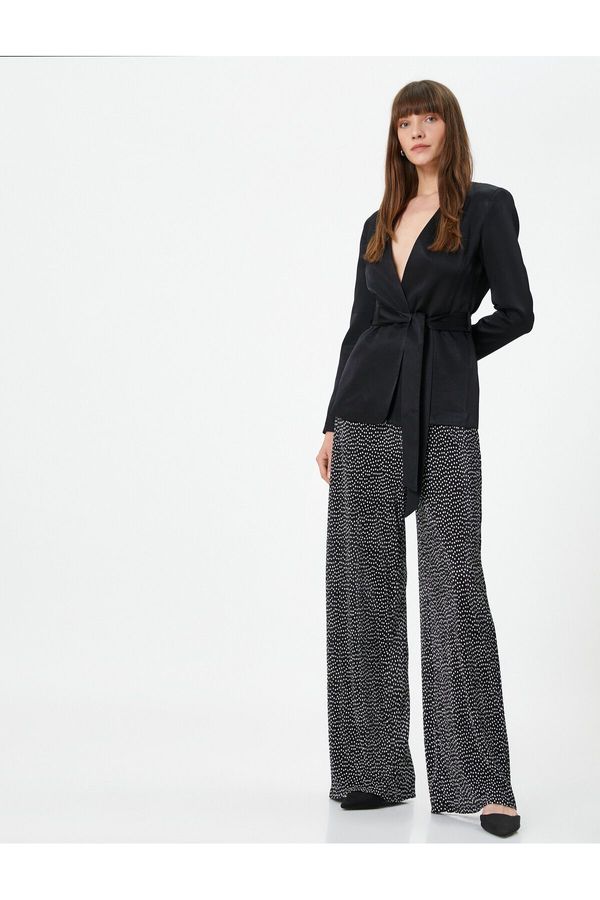 Koton Koton широк крак панталони висока талия плисирана полка точка