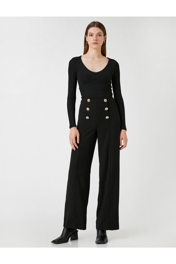 Koton Koton Широк панталон за крака Оребрен бутон детайл.