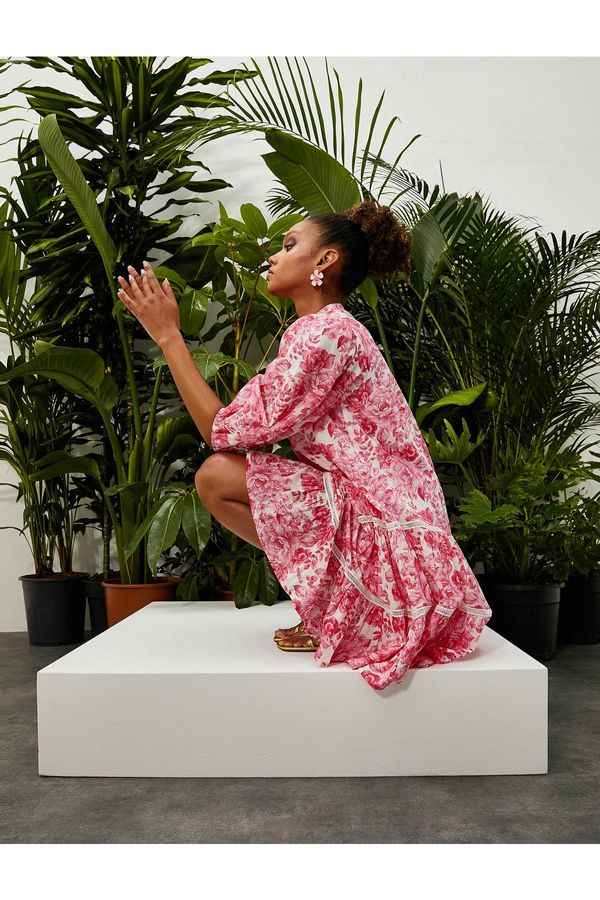 Koton Koton Short Dress With Balloon Sleeves, Big Collar Layered