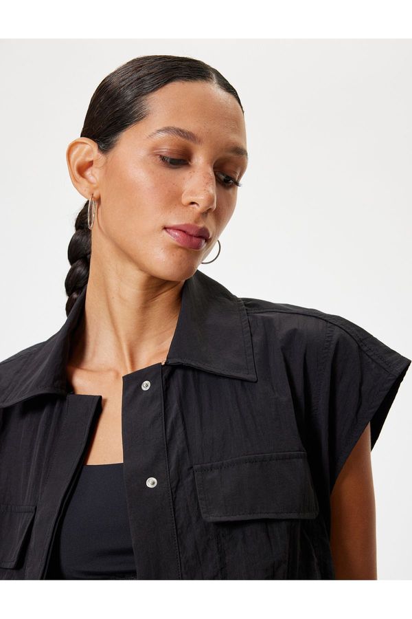 Koton Koton Short Sleeve Shirt Classic Collar Pocket Detailed Snap Button Comfortable Fit