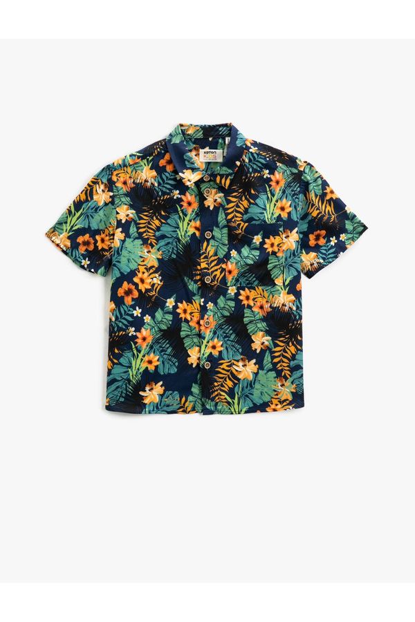 Koton Koton Short Sleeve Shirt Floral Single Pocket Detailed