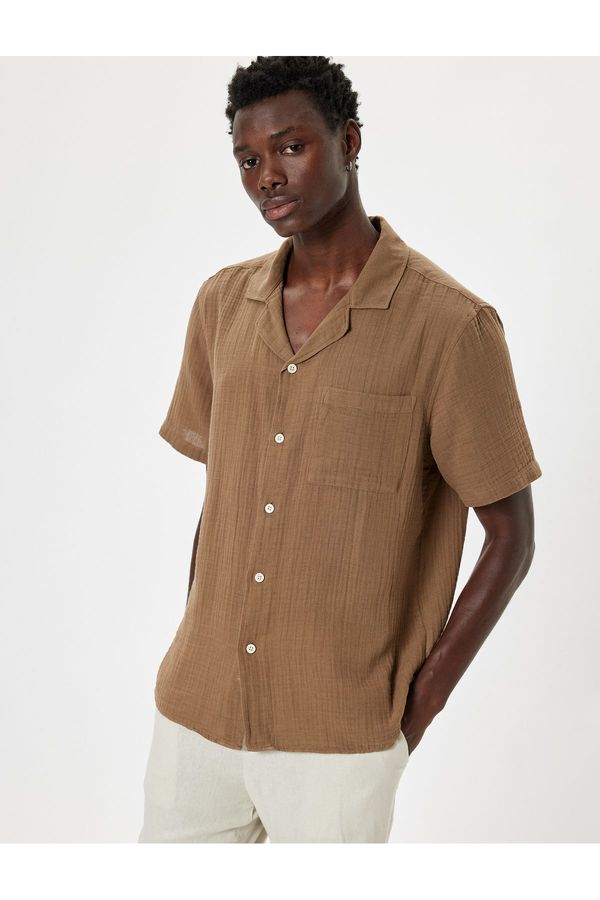 Koton Koton Short Sleeve Shirt Textured Pocket Detail Cotton