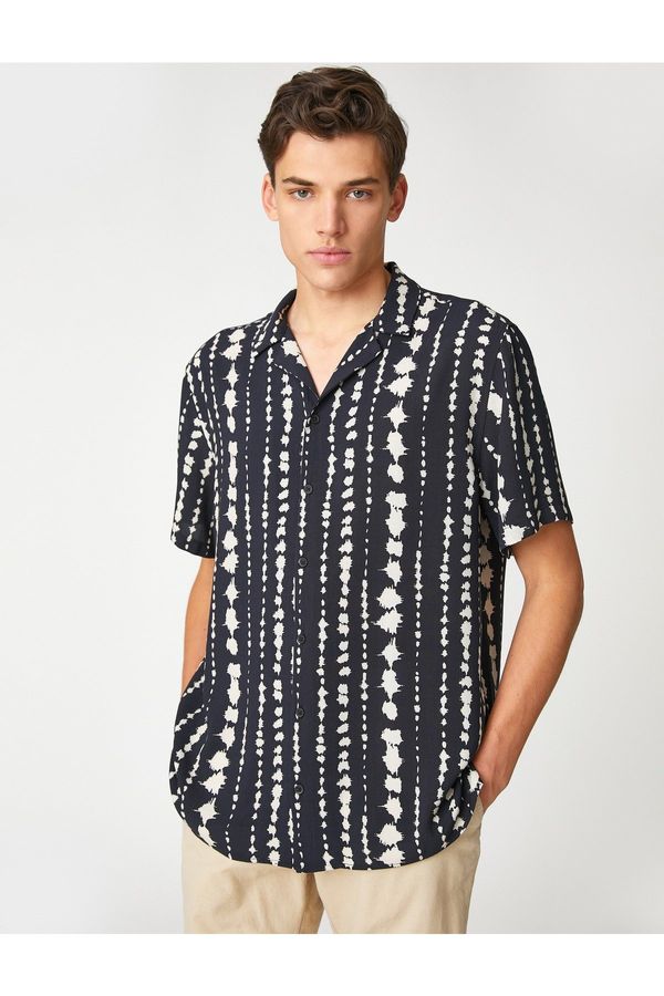 Koton Koton Short Sleeve Shirt with Turndown Collar Ethnic Detailed and Buttoned.