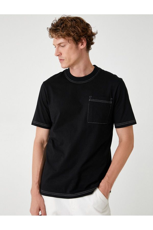 Koton Koton Short Sleeve T-Shirt Crew Neck Stitching Detailed Pocket Cotton