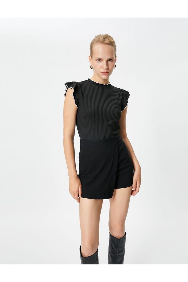 Koton Koton Short Sleeve T-Shirt with Ribbed Ruffle Detail