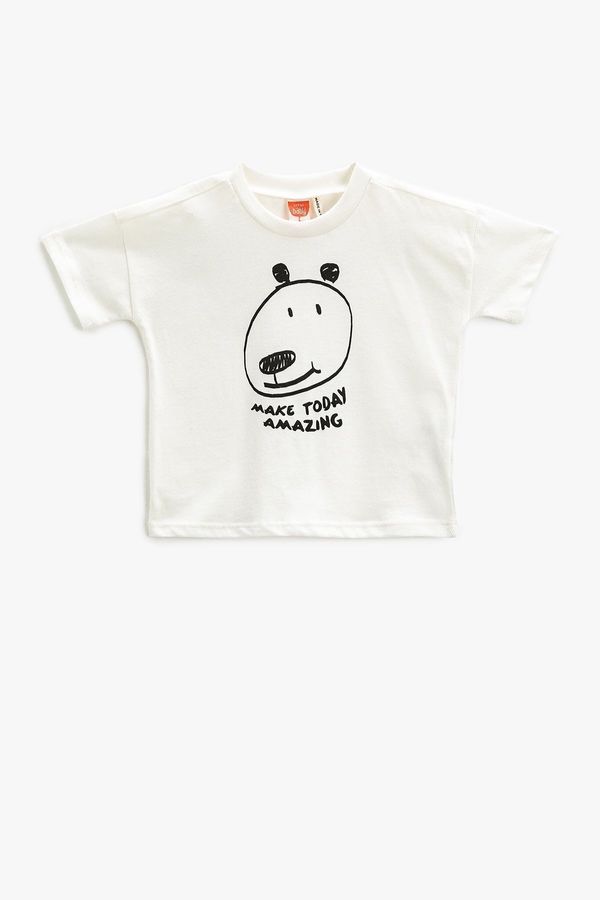 Koton Koton Short-Sleeved T-Shirt with Crew Neck Dog Print