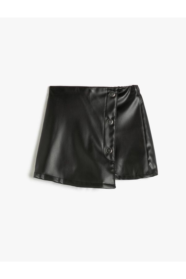 Koton Koton Shorts Skirt with Leather Look, Elastic Waist and Button Detail.