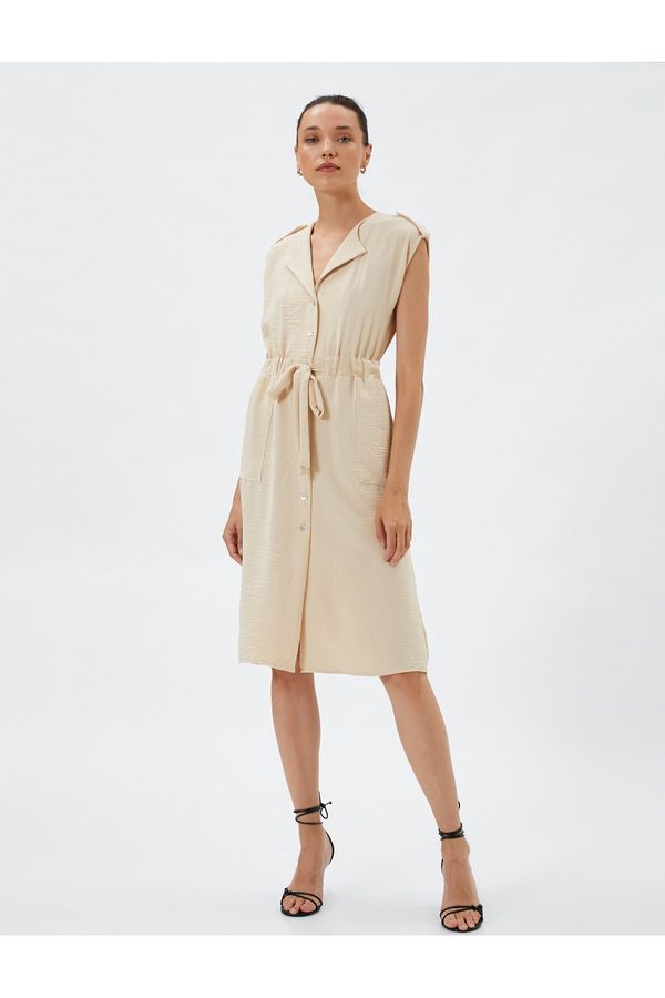 Koton Koton Sleeveless Midi Shirt Dress with Tie Waist Detail