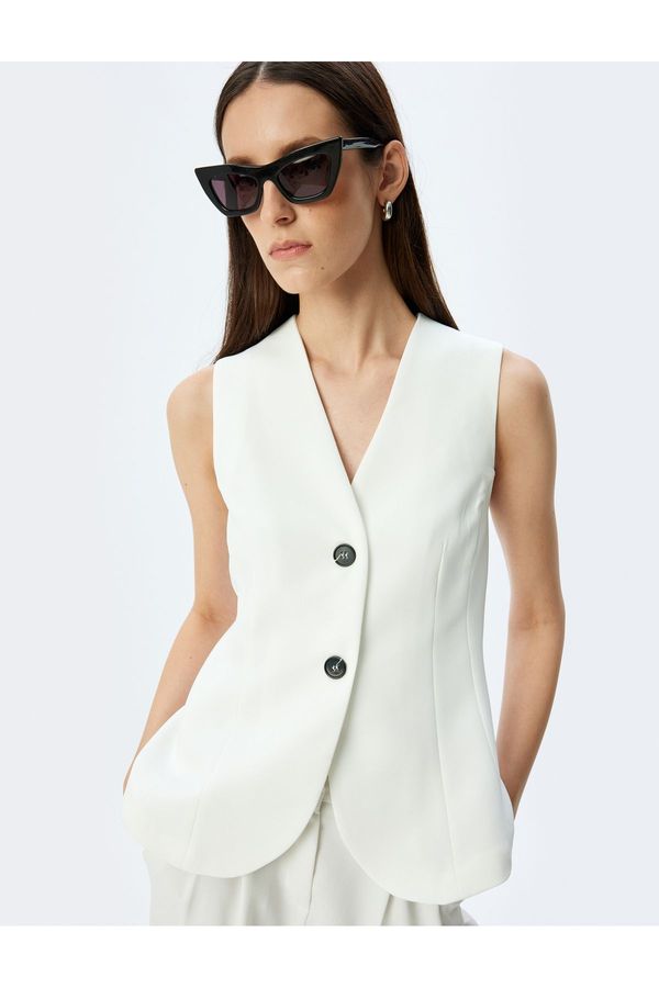 Koton Koton Slim Fit Buttoned V Neck Long Blazer Vest