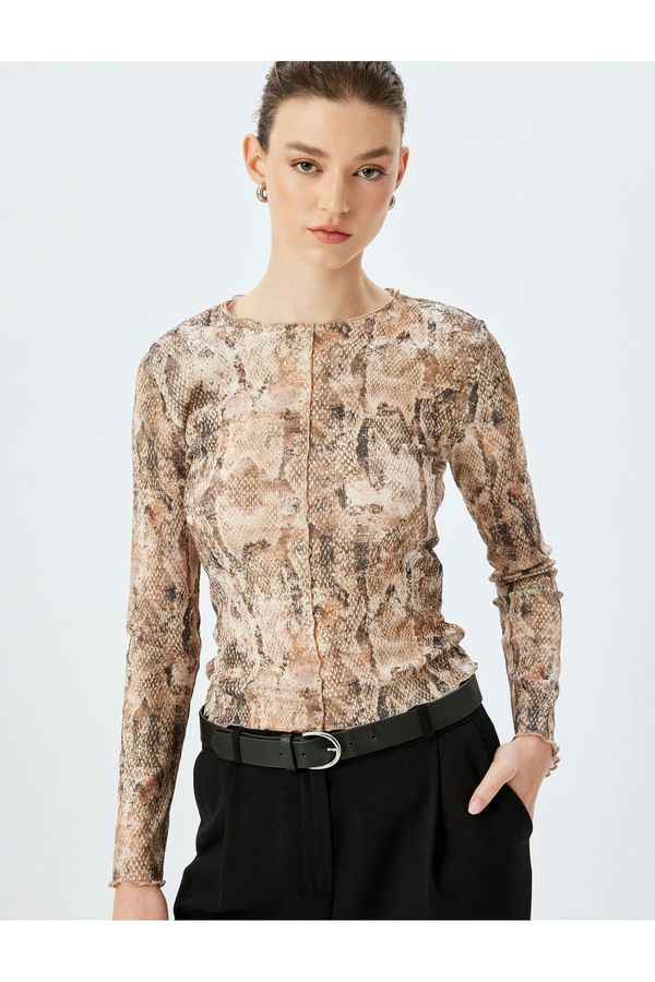 Koton Koton Slim Fit Crew Neck Long Sleeve Snakeskin Printed T-Shirt