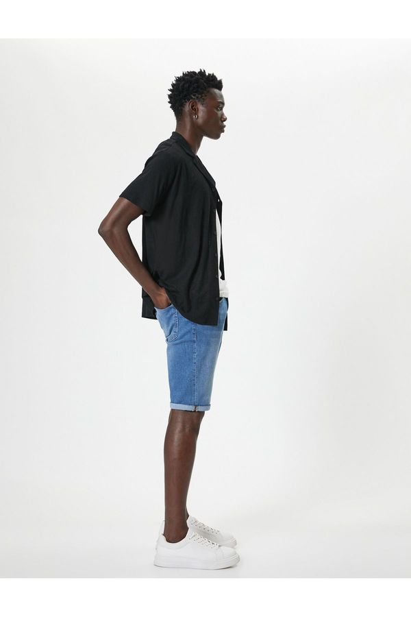 Koton Koton Slim Fit Denim Shorts Bermuda Button Pocket Detailed