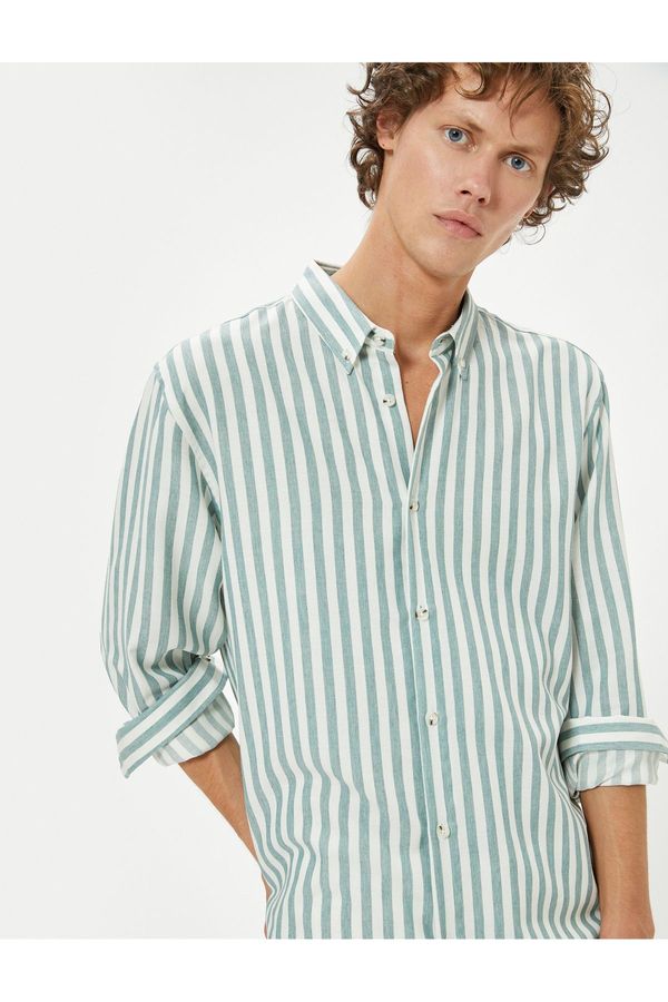 Koton Koton Slim Fit Shirt Long Sleeve Button Collar Detailed Cotton Blend