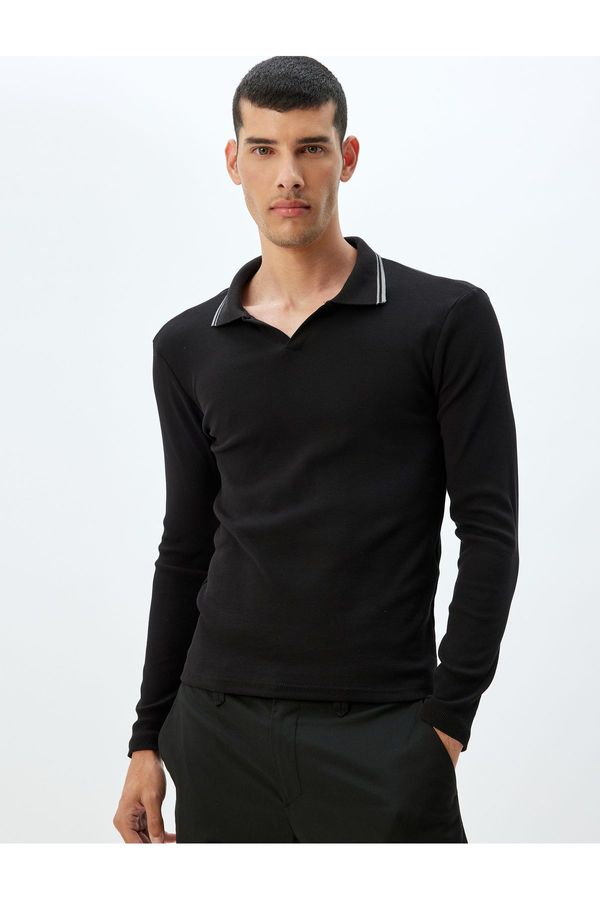 Koton Koton Slim Fit T-Shirt Long Sleeve V Neck Polo Cotton