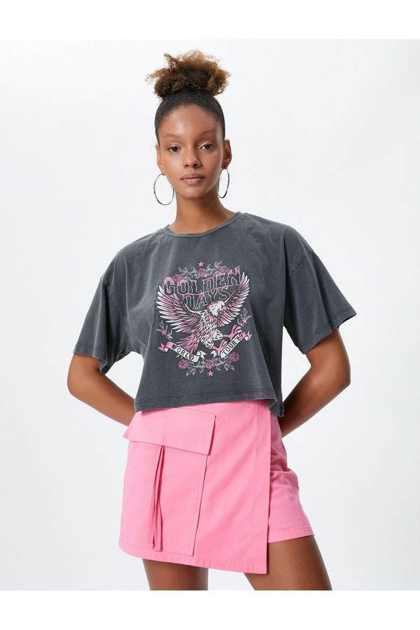 Koton Koton Slogan Printed T-Shirt Crew Neck Short Sleeve Cotton