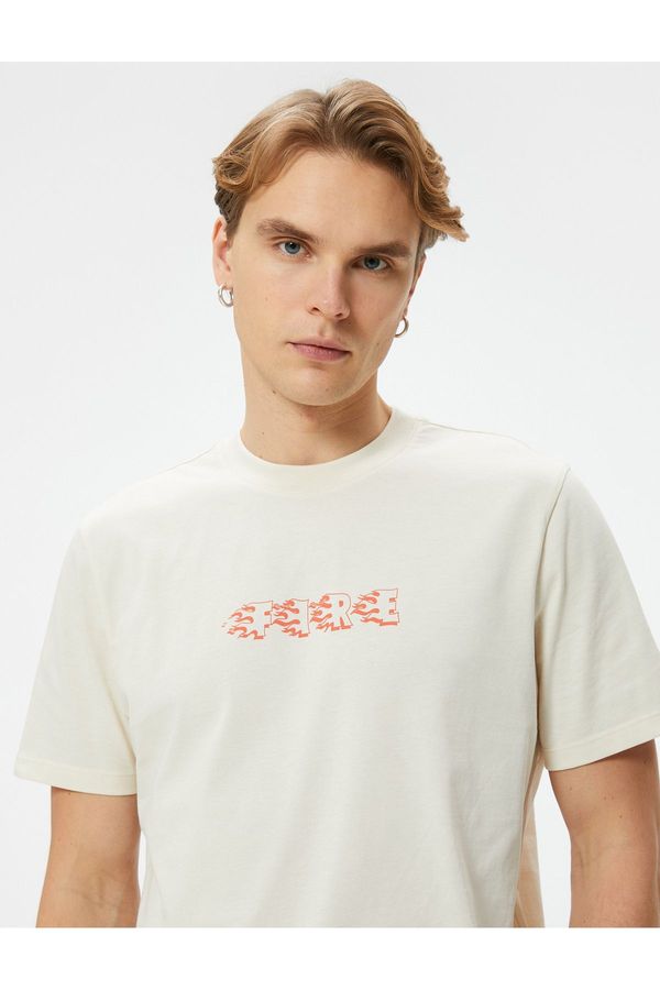 Koton Koton Slogan Printed T-Shirt Crew Neck Short Sleeve Cotton