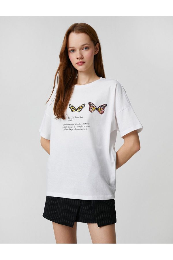 Koton Koton Slogan Printed T-Shirt Crew Neck Short Sleeve
