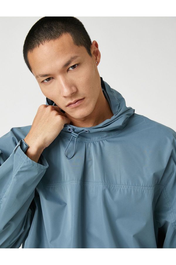 Koton Koton спортни извънгабаритни дъждобран с качулка дълъг ръкав водоустойчив