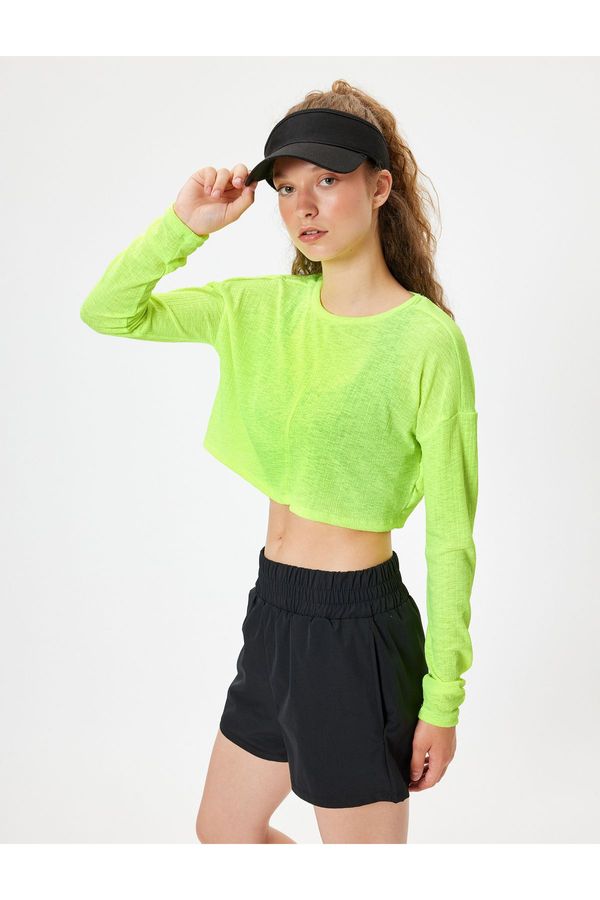 Koton Koton Sports Camisole Crop T-Shirt Long Sleeves Crew Neck Back Detail Comfortable Pattern