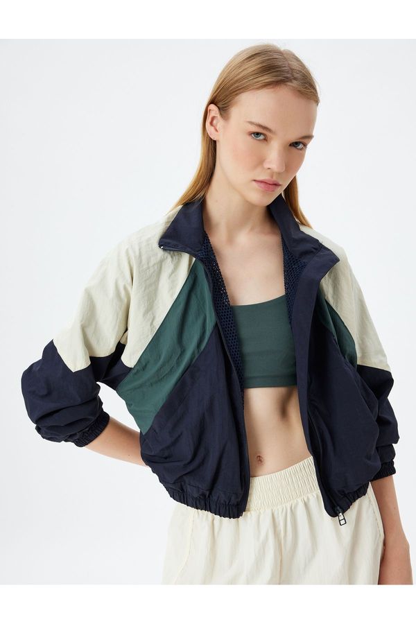 Koton Koton Sports Parachute Jacket Zippered Stand Collar Color Block Pocket Detail